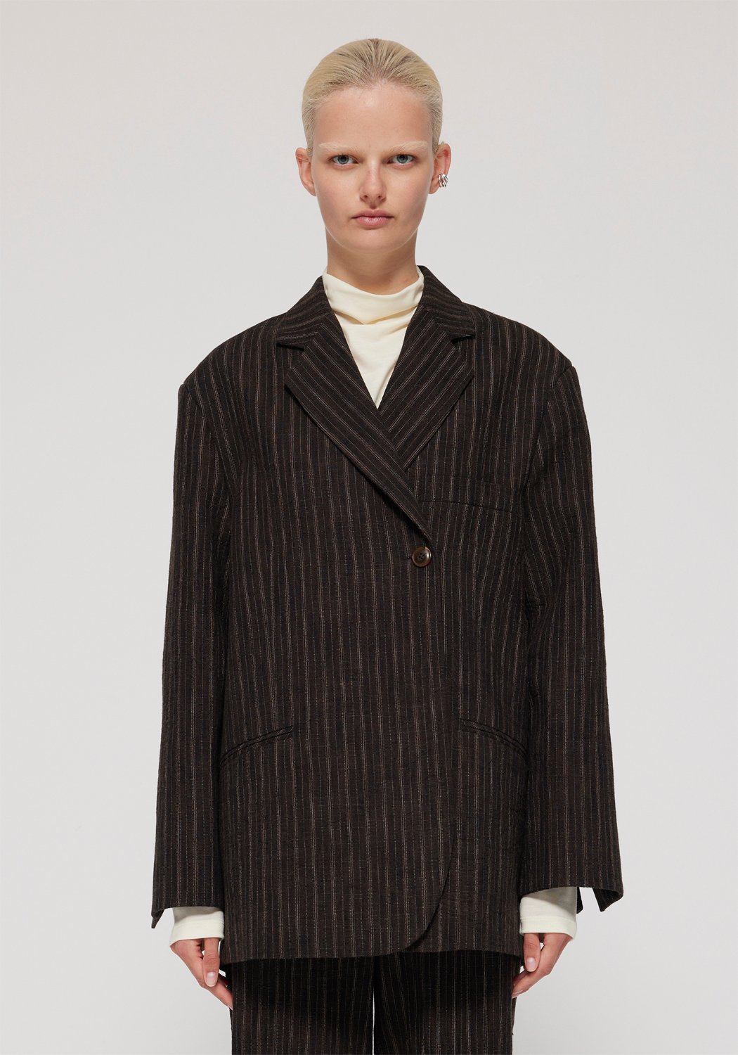 Overlap Pinstripe Blazer