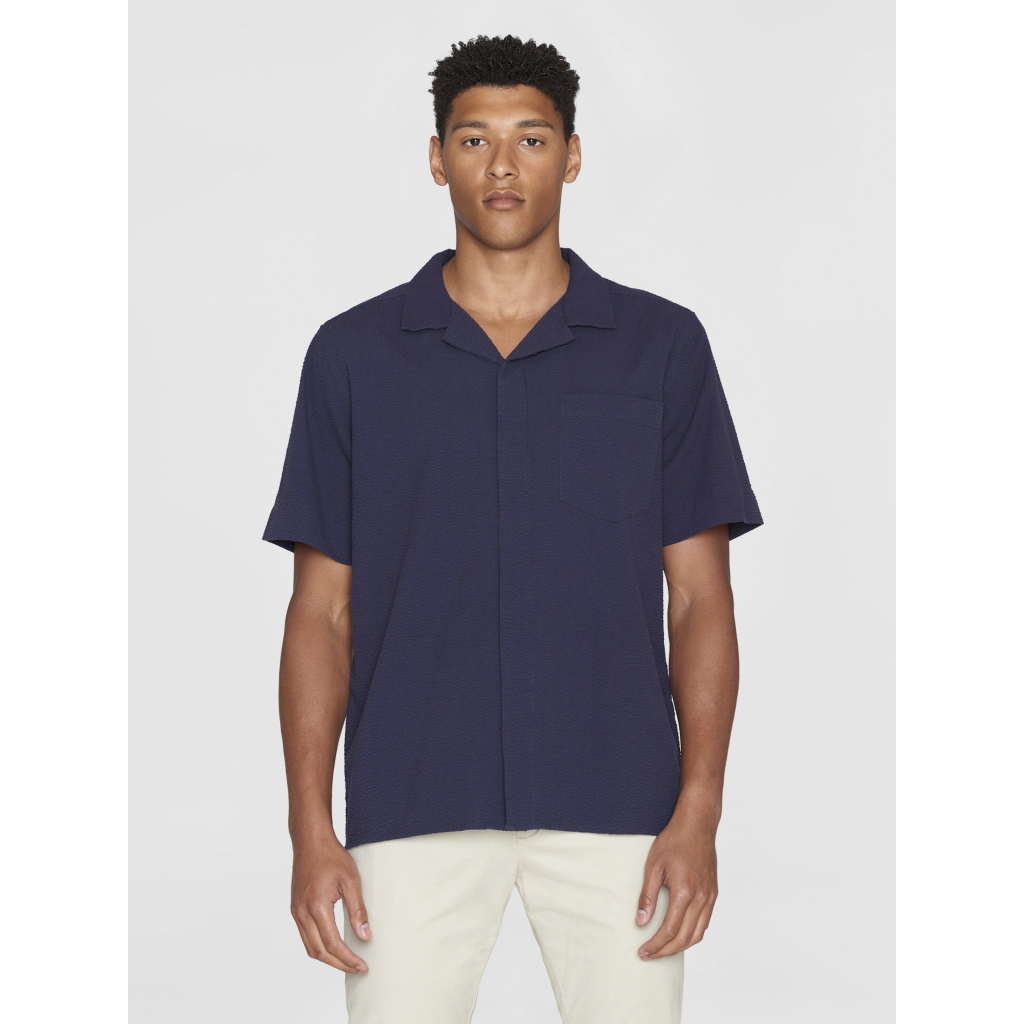 Box Short Sleeve Seersucker Shirt Gots Vegan